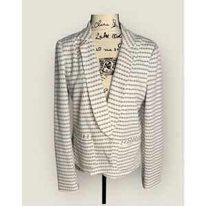 Anthropologie Cartonnier Women’s M Diamond Print Gray White Lined Knit Blazer